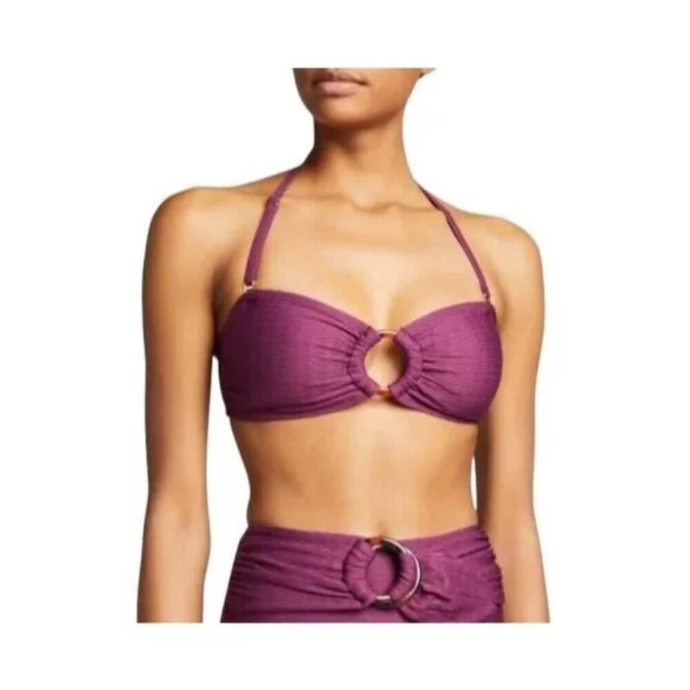 KATE SPADE | NWT Ring Bandeau Textured Solids Bikini Top Cabernet Sz Medium